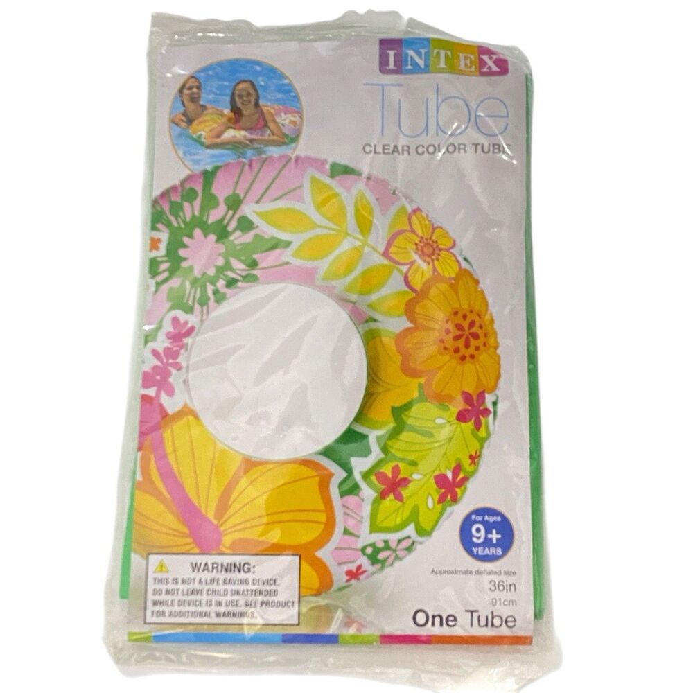 NEW Intex Inflatable Kids 36" Adults HAWAIIAN FLORAL Clear Color SWIM TUBE